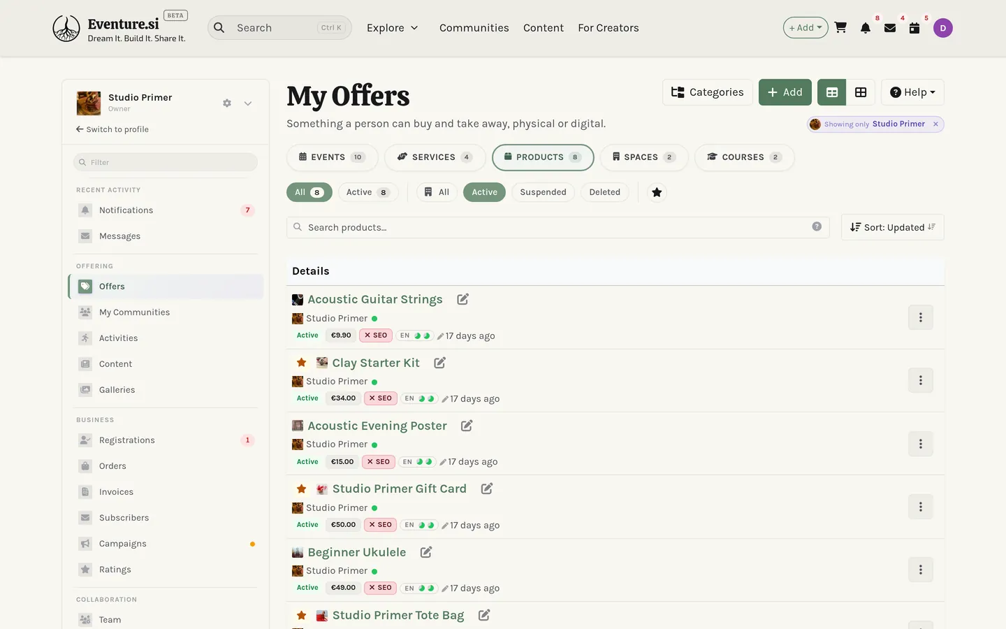 A My-section page: the sidebar's Manage and Operations groups next to the page content.
